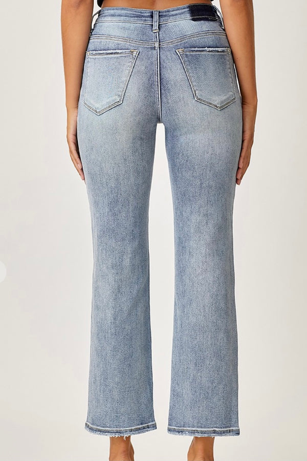 High-rise Cross Over Fly Straight Leg Jeans