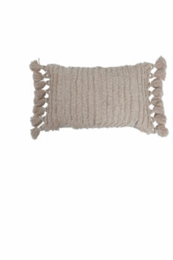 Woven Cotton Tufted Slub Lumbar Pillow with Tassels