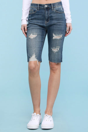 Keeley Distressed Bermuda Denim Shorts - Last One Size S