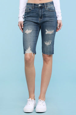 Keeley Distressed Bermuda Denim Shorts - Last One Size S