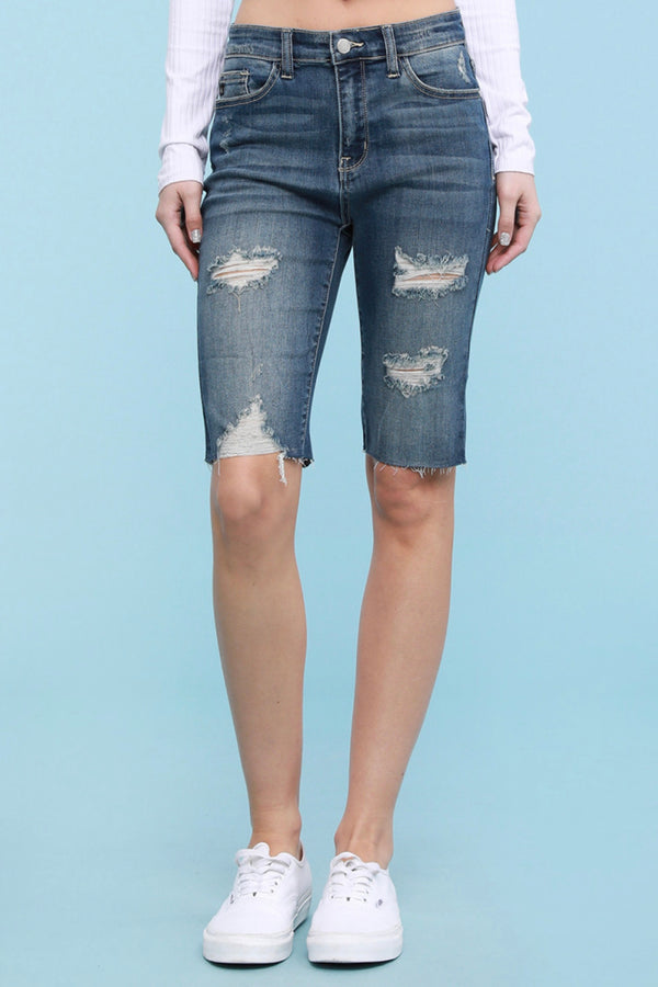 Keeley Distressed Bermuda Denim Shorts - Last One Size S