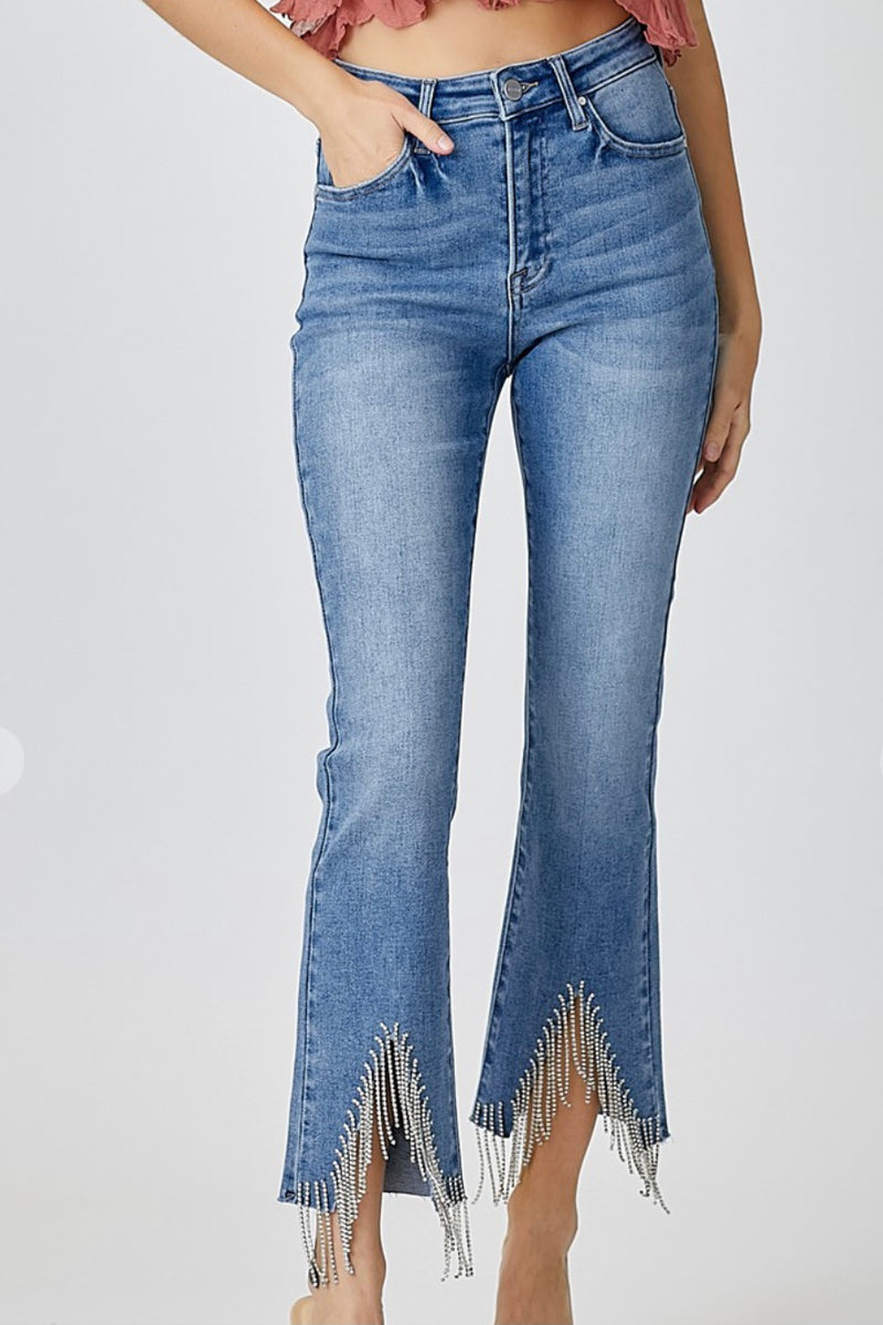 Rhinestone Fringe Straight Leg Jeans