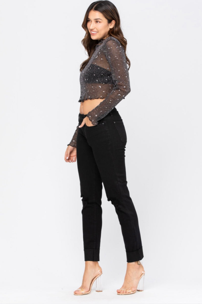Jessie Black Distressed Cuffed Slim Fit Jeans - Last Pair Size 3