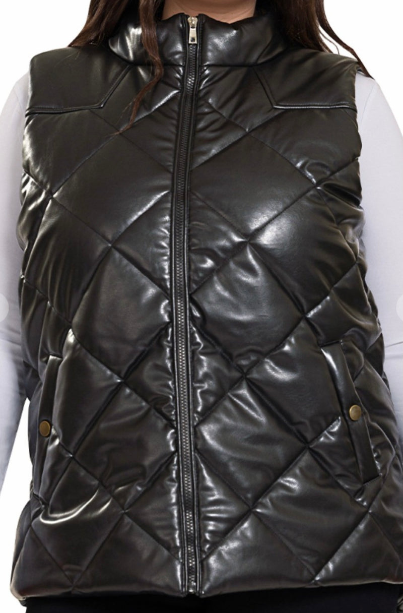 Vegan Leather Quilted Puffer Vest