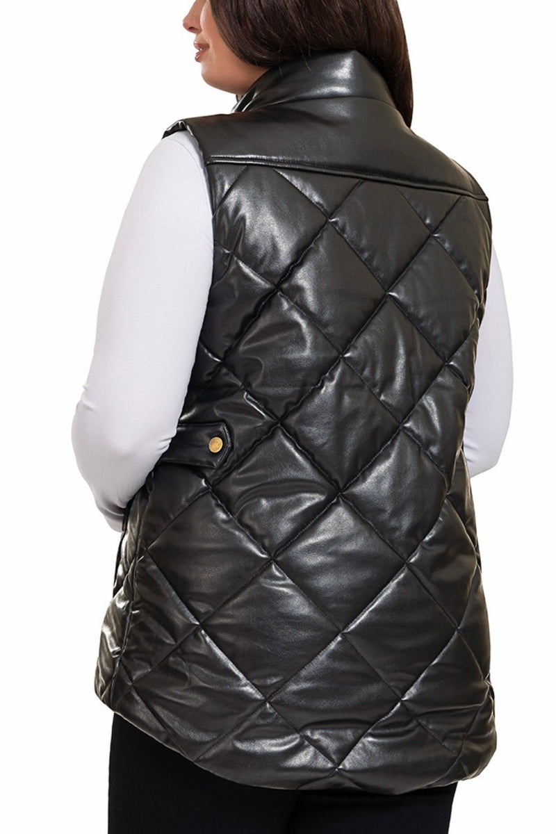 Vegan Leather Quilted Puffer Vest