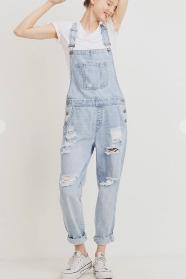 Olivia Distressed Light Wash Boyfriend Overalls