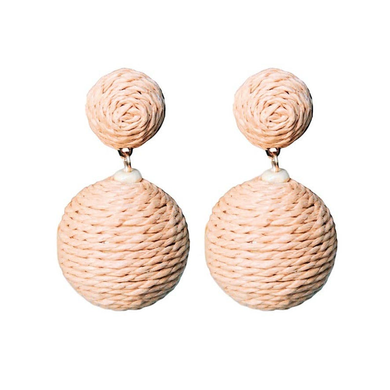 Natural| raffia| pom pom| earrings|