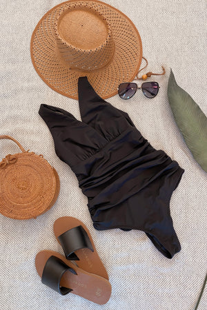 The most comfortable and supportive Womens black dcup one piece swimsuit made in Canada in sizes s to 3x plus size