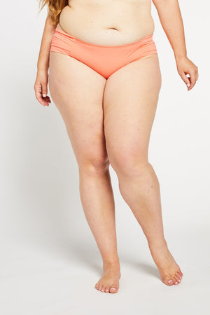 Aqua Bay Swim Co, luxury swimwear, bikini bottoms, pleated bikini bottoms,  full coverage bikini bottoms, coral bikini bottom