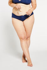 Aqua Bay Swim Co, luxury swimwear, blue bikini bottoms, pleated bikini bottoms, full coverage bikini bottoms, navy bikini bottoms