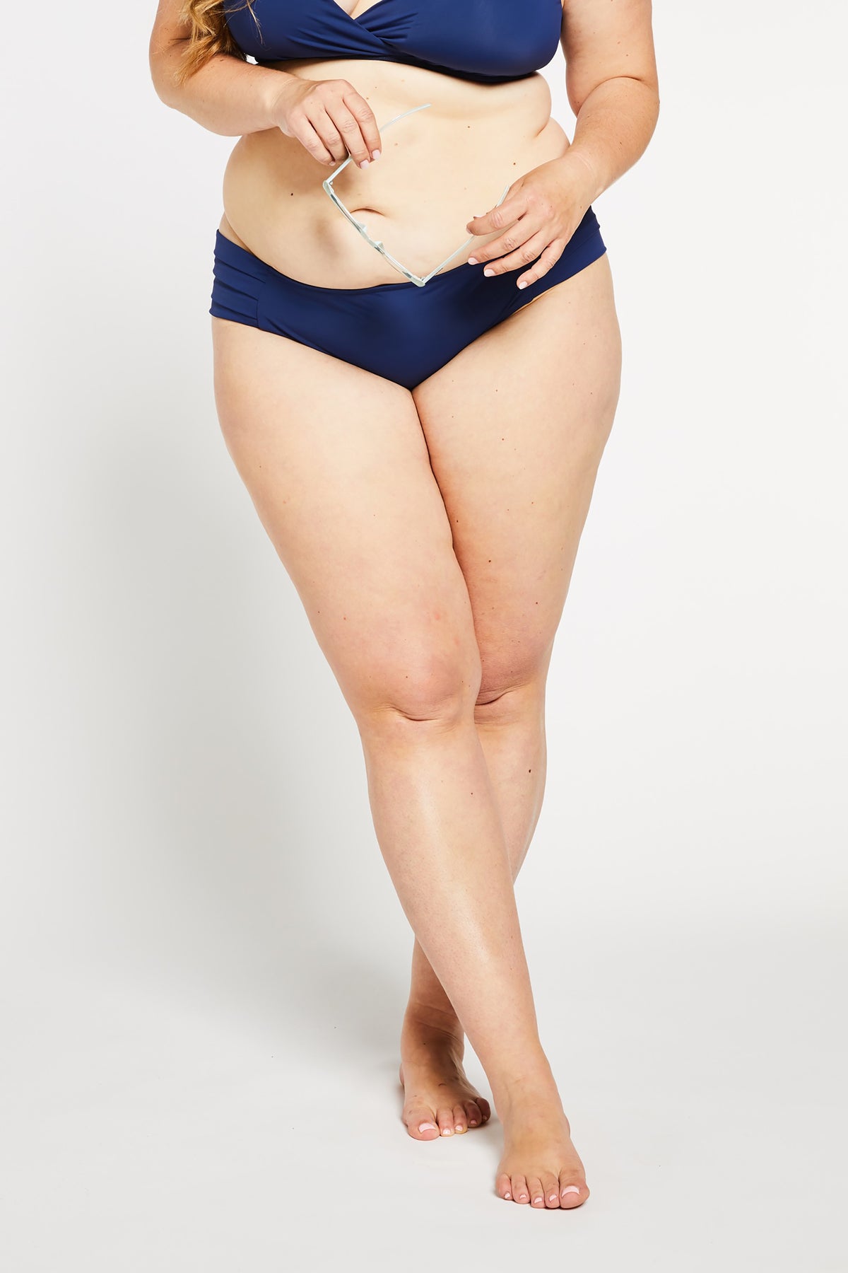 Aqua Bay Swim Co, luxury swimwear, blue bikini bottoms, pleated bikini bottoms, full coverage bikini bottoms, navy bikini bottoms