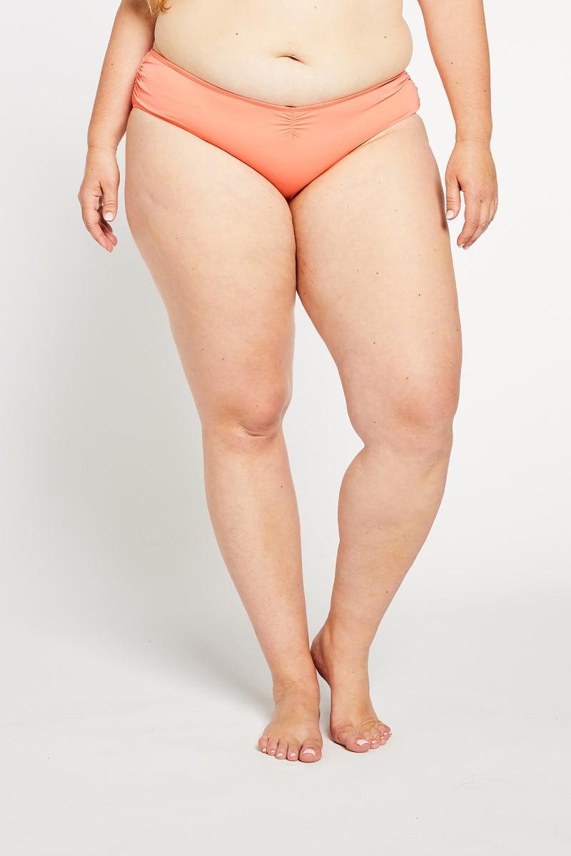 Ruched Cheeky Bikini Bottom in Coral Swimwear Canada Aqua Bay