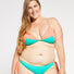 Aqua Bay Swim Co, comfortable, sporty, triangle, d cup, lace-up, back, adjustable, back, strap, bikini, top, swimsuit, coral, aqua